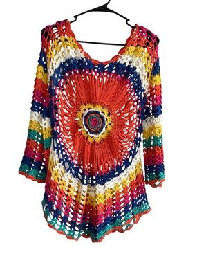 Boho Crochet Multicolor Open-Knit Women's Top